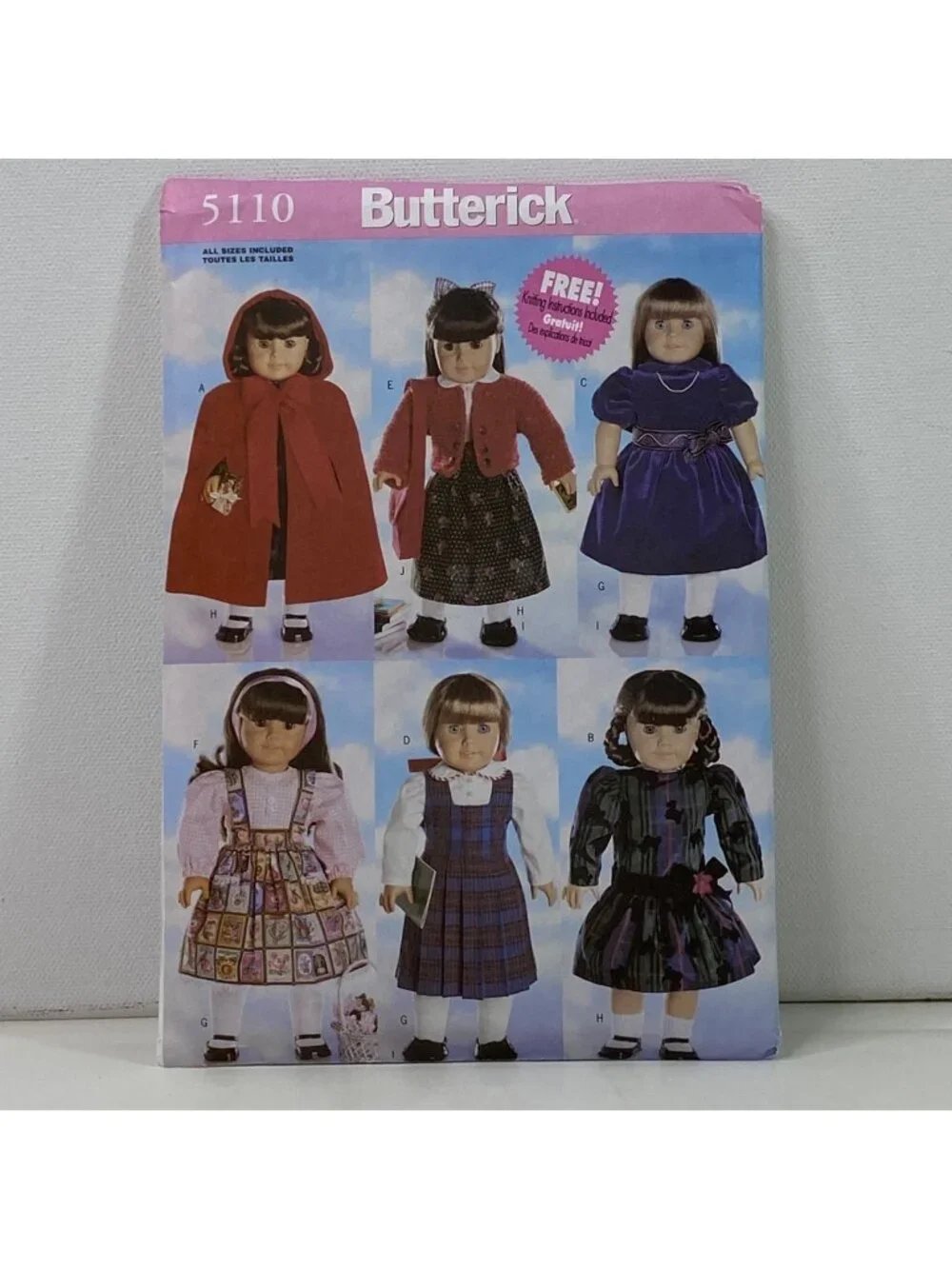 Butterick 5110 Uncut Sewing Pattern 18 Inch Doll Clothes American Girl